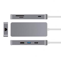 Adaptador USB-C para ETHERNET/HDMI /+ 2 Entradas USB /+1 Porta USB-C/ Portas SD & Cartão MicroSD leitor